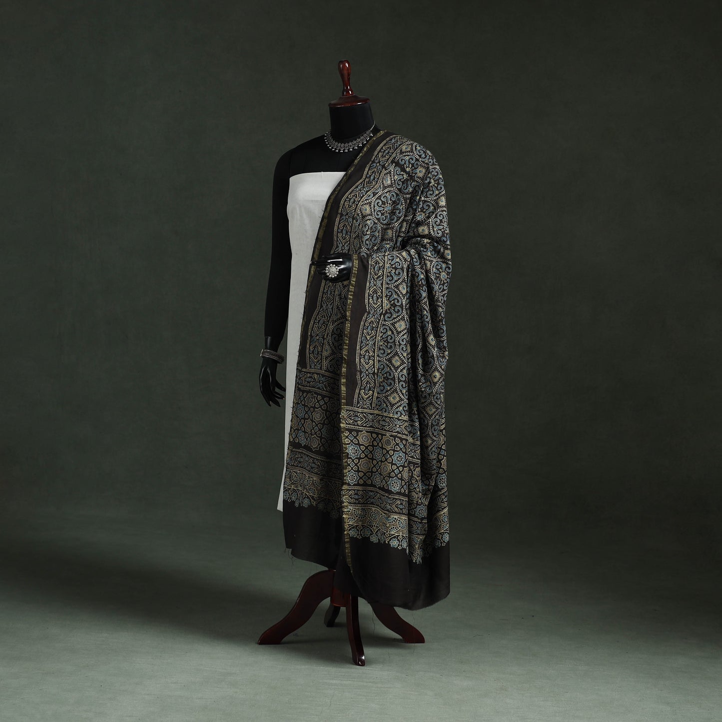 Black - chanderi silk kutch hand block print natural dyed