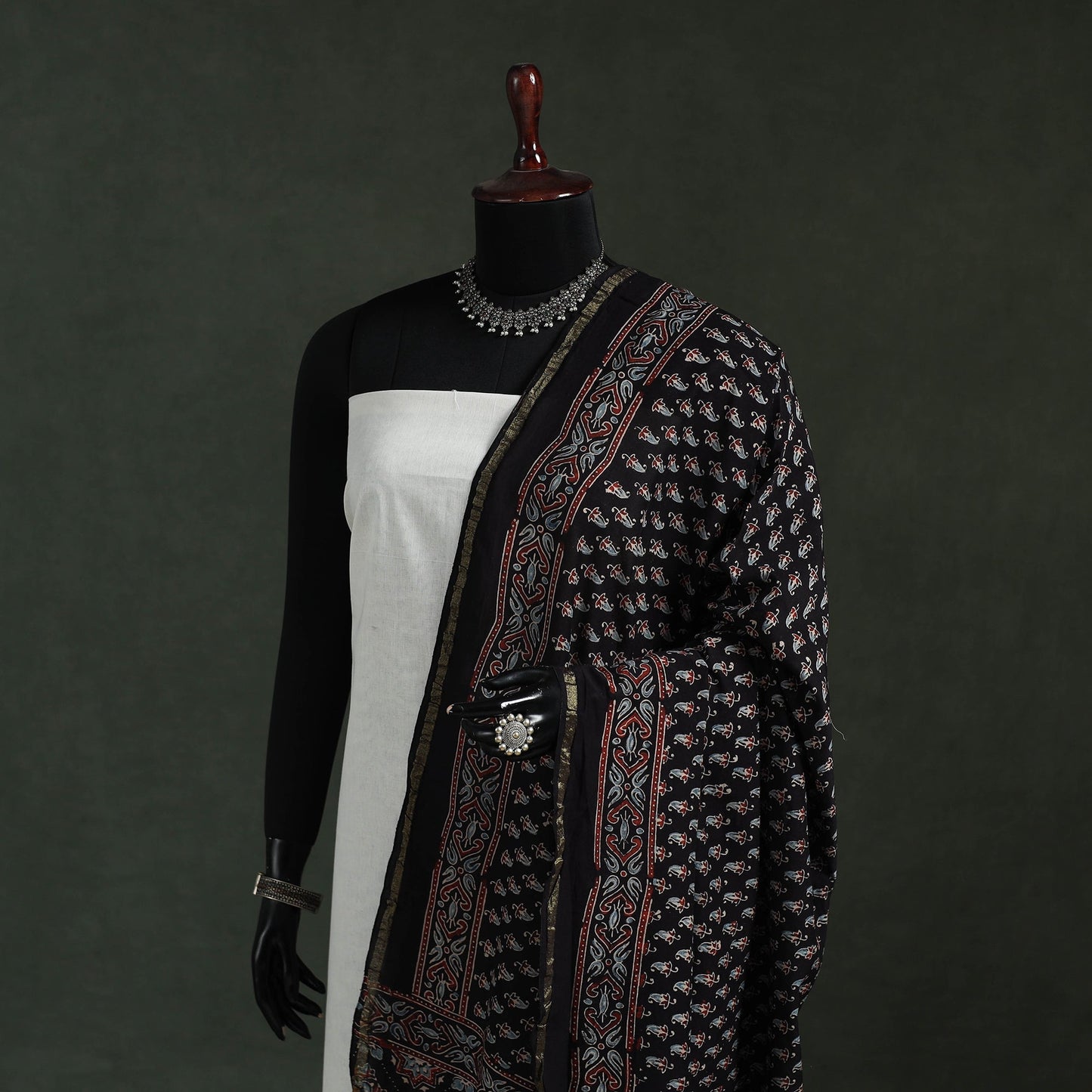 Black - chanderi silk kutch hand block print natural dyed