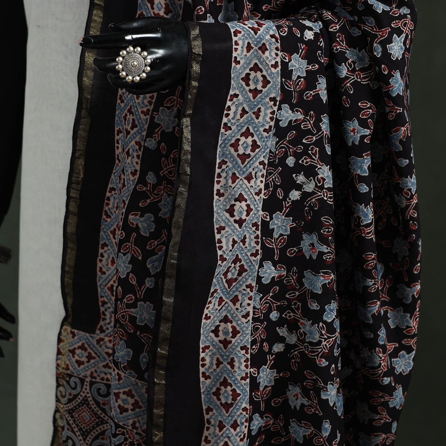 Black - chanderi silk kutch hand block print natural dyed