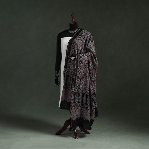Black - chanderi silk kutch hand block print natural dyed