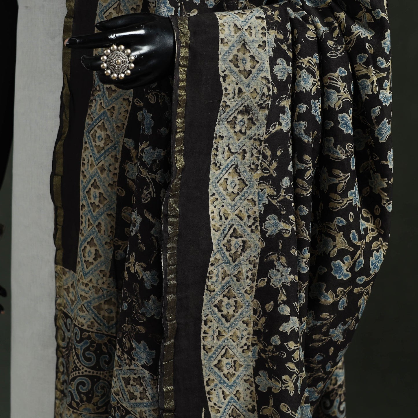 Black - chanderi silk kutch hand block print natural dyed
