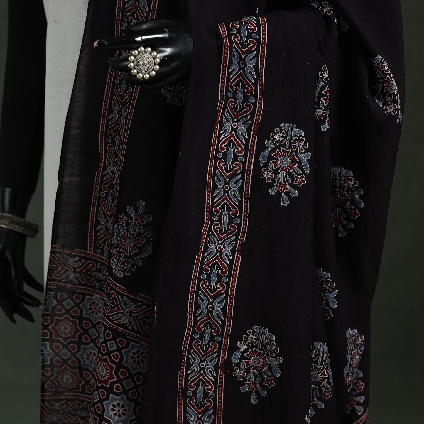 Black - chanderi silk kutch hand block print natural dyed