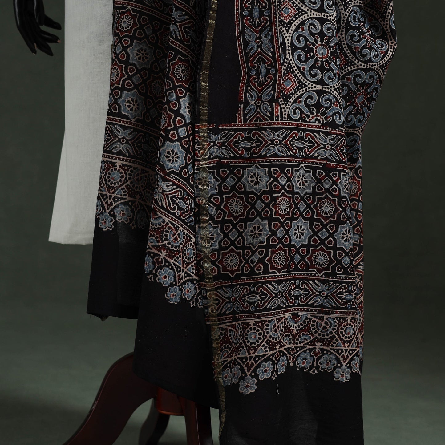 Black - chanderi silk kutch hand block print natural dyed