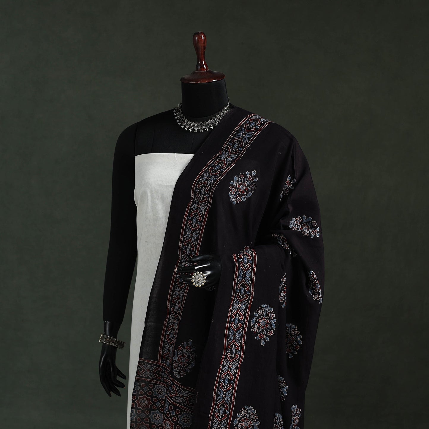 Black - chanderi silk kutch hand block print natural dyed