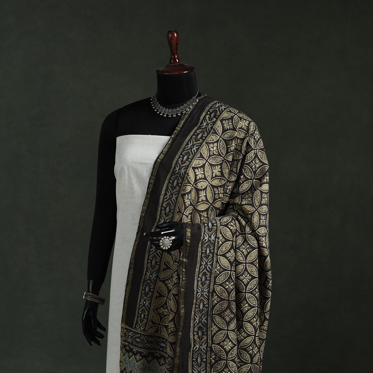 Black - chanderi silk kutch hand block print natural dyed
