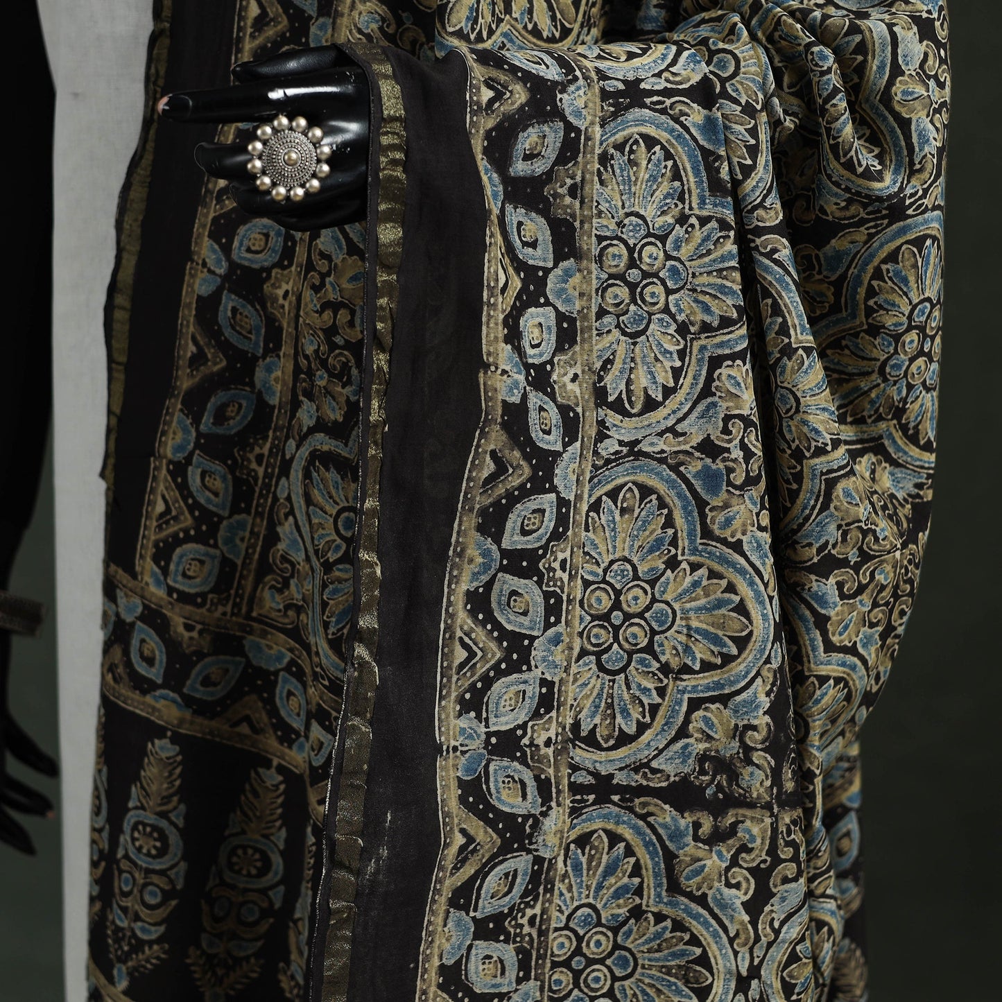 Black - chanderi silk kutch hand block print natural dyed