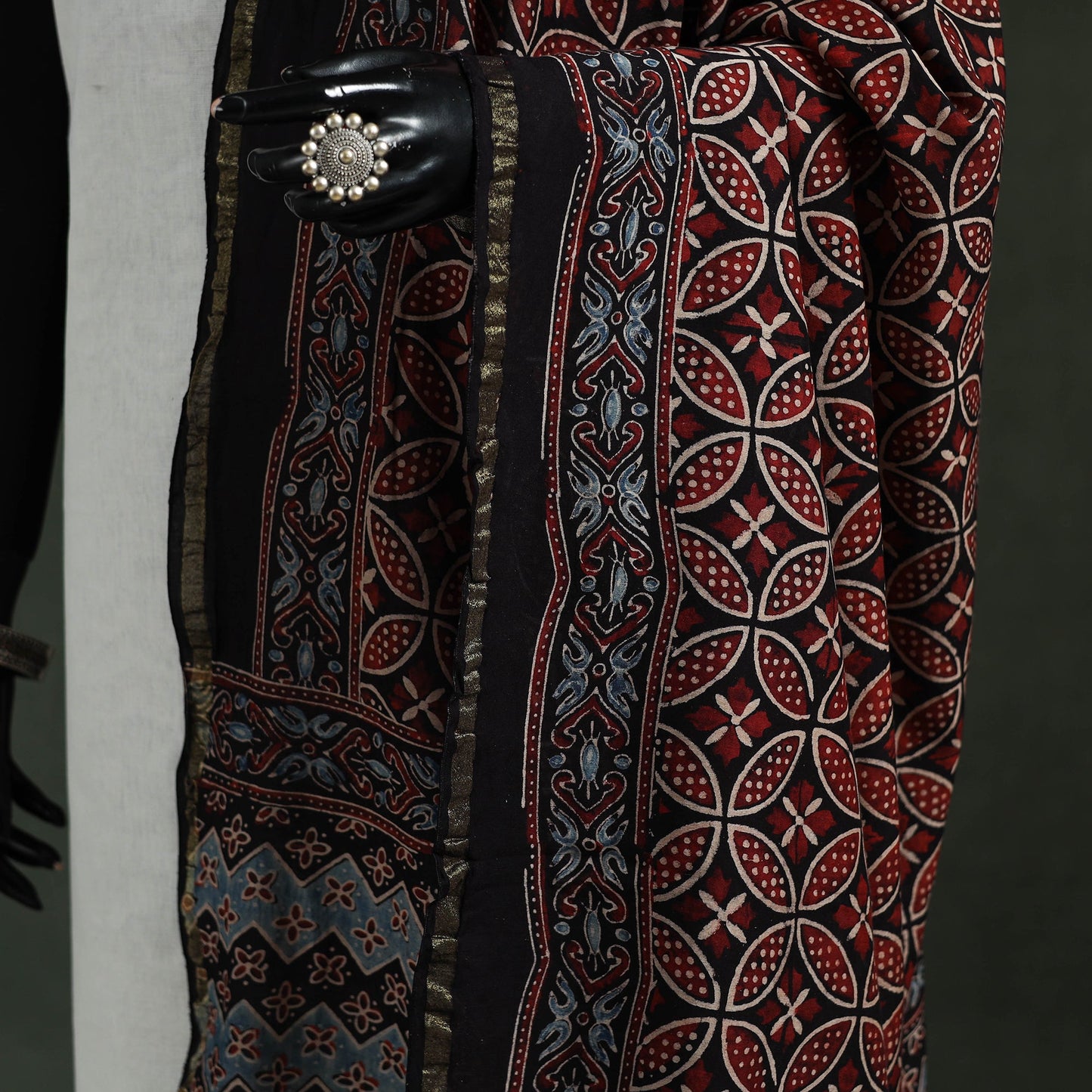 Black - chanderi silk kutch hand block print natural dyed