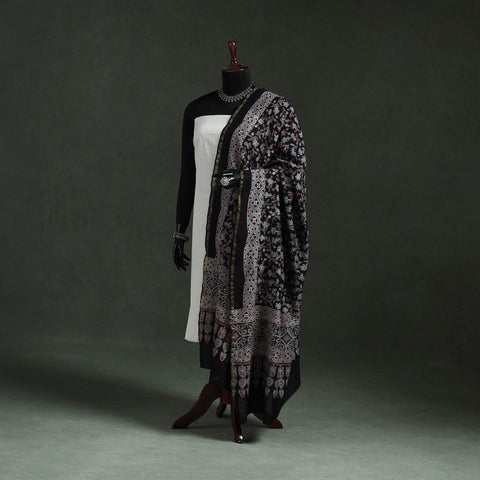 Black - chanderi silk kutch hand block print natural dyed