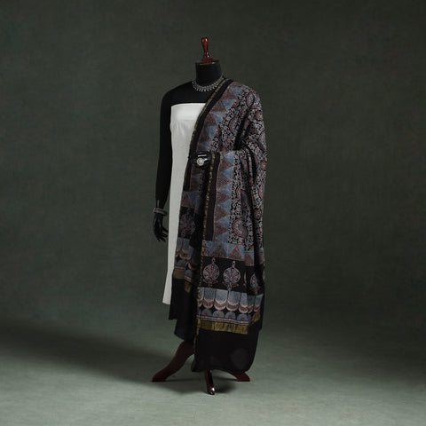 Black - chanderi silk kutch hand block print natural dyed