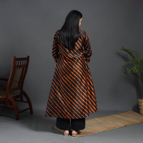 Black - chanderi silk a-line lacework tie-dye leheriya