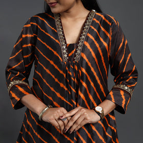 Black - chanderi silk a-line lacework tie-dye leheriya