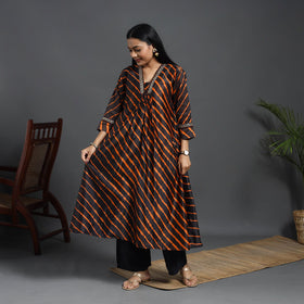 Black - chanderi silk a-line lacework tie-dye leheriya