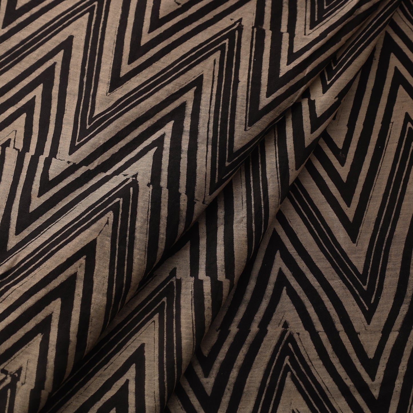 Black Block Print Chanderi Silk Natural Dyed Ajrakh Fabric