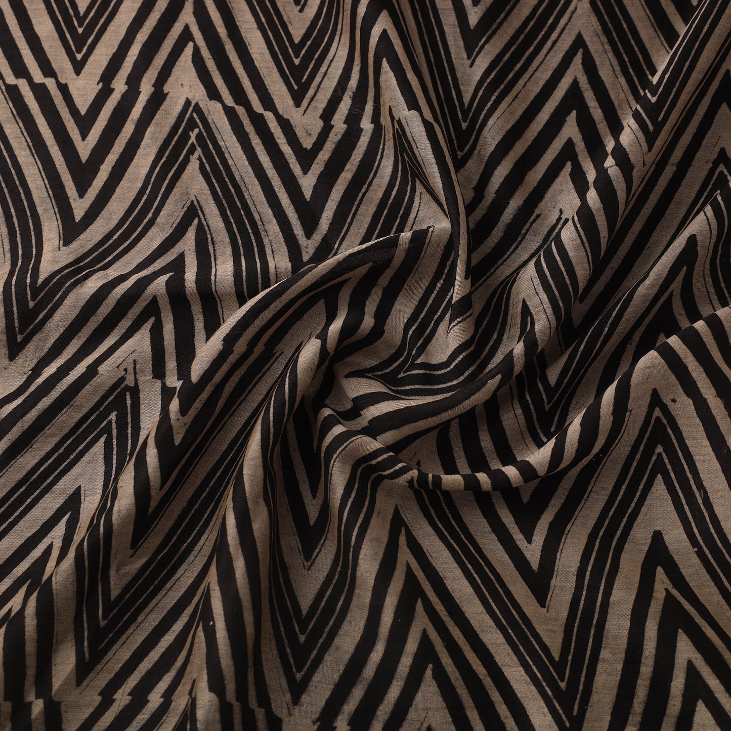 Black Block Print Chanderi Silk Natural Dyed Ajrakh Fabric