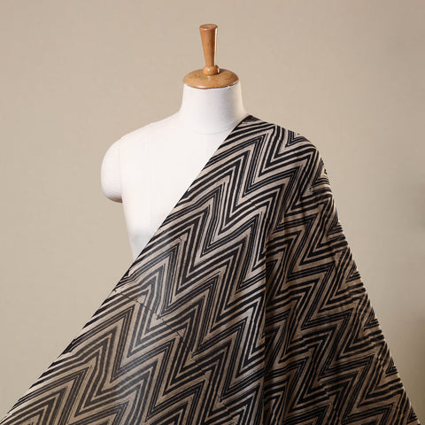 Black Block Print Chanderi Silk Natural Dyed Ajrakh Fabric