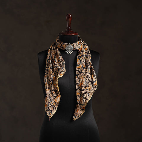Black Block Print Chanderi Silk Pendant Necklace Scarf
