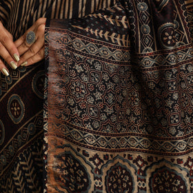 Black Chanderi Silk Block Print Ajrakh Saree