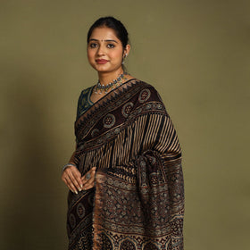 Black Chanderi Silk Block Print Ajrakh Saree