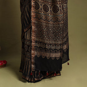 Black Chanderi Silk Block Print Ajrakh Saree