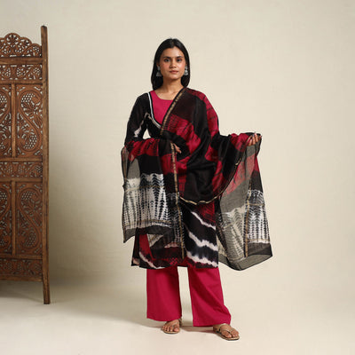 Buy Black Chanderi Silk Shibori Tie-Dye Suit Set