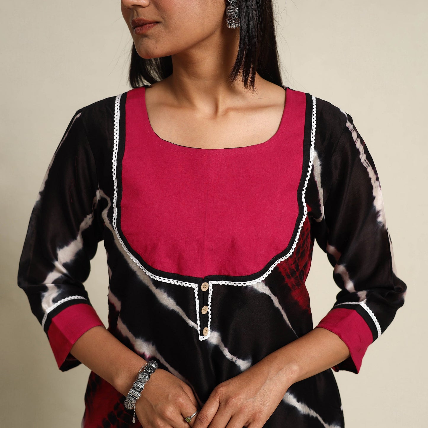 Buy Black Chanderi Silk Shibori Tie-Dye Suit Set