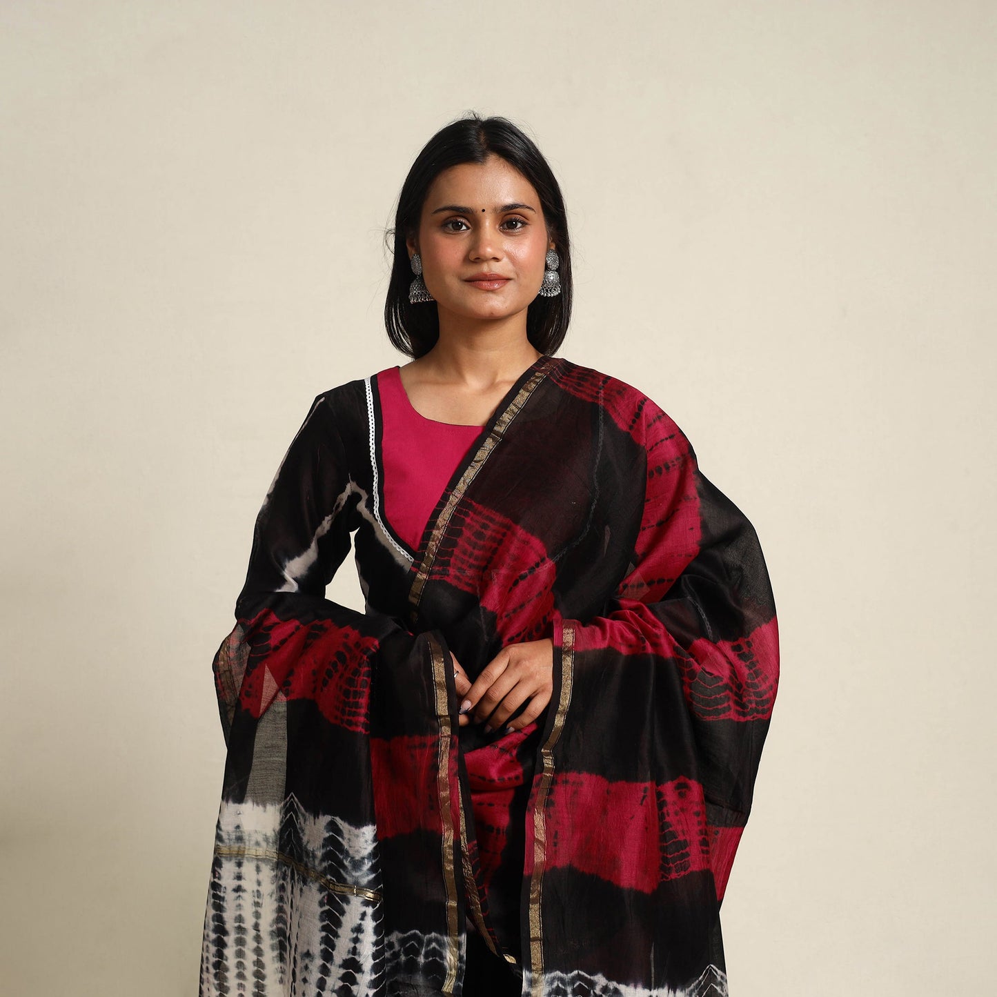 Buy Black Chanderi Silk Shibori Tie-Dye Suit Set