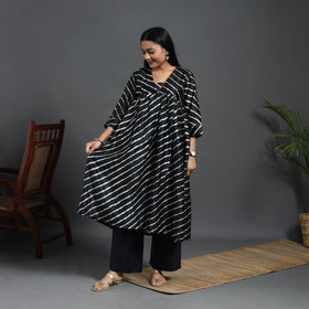 Black Chanderi Silk Tie-Dye Flared Leheriya Kurta for Women