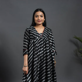 Black Chanderi Silk Tie-Dye Flared Leheriya Kurta for Women