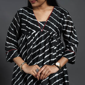 Black Chanderi Silk Tie-Dye Flared Leheriya Kurta for Women