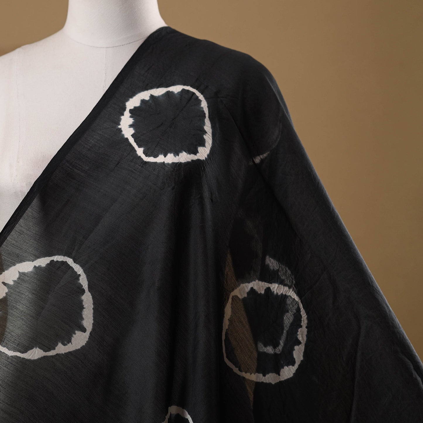 Black - chanderi silk tie-dye shibori fabric 06