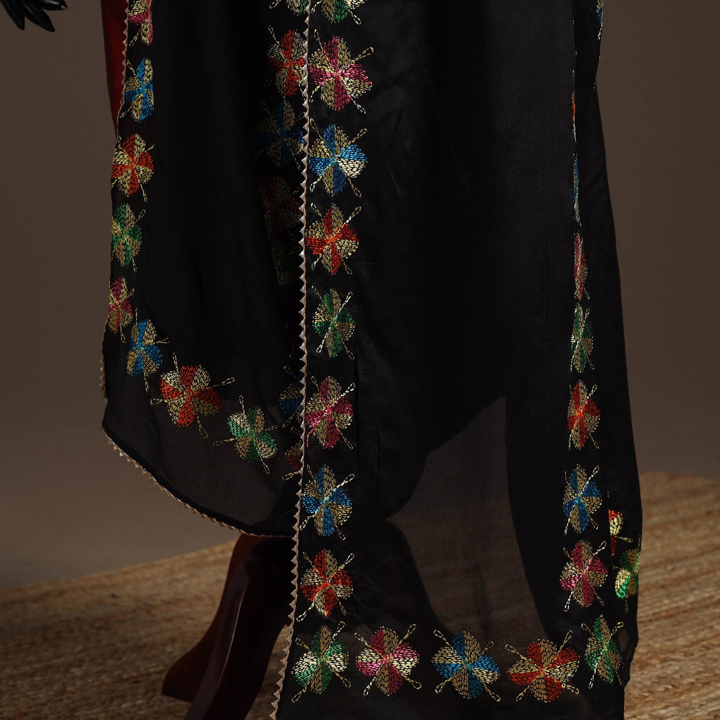 Chinon silk hand embroidered phulkari dupatta 09