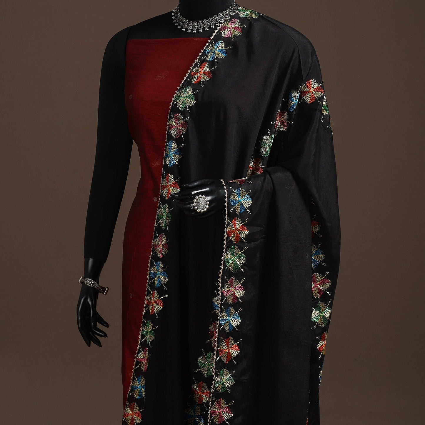 Chinon silk hand embroidered phulkari dupatta 09