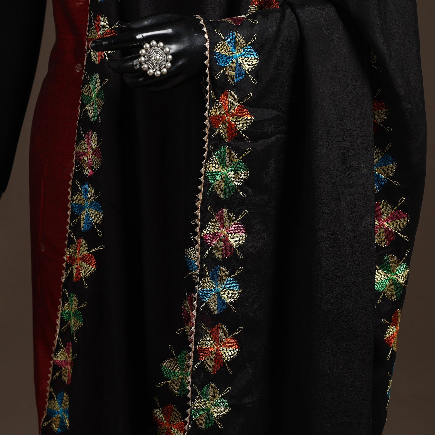 Chinon silk hand embroidered phulkari dupatta 09