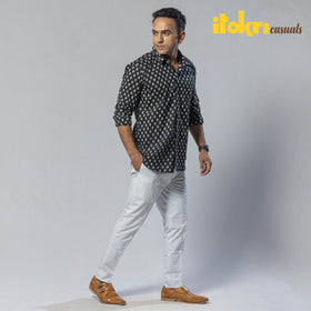 Black - choti buti color - men full sleeve cotton printed