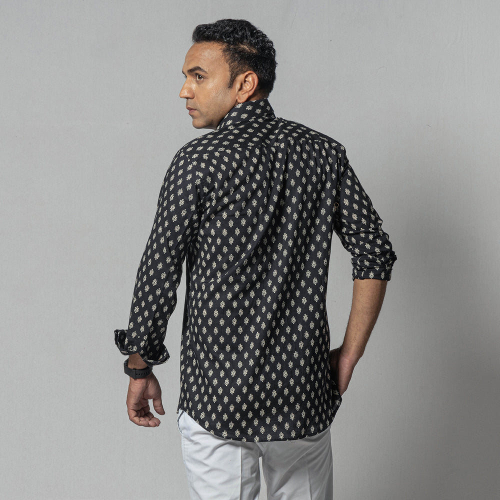 Black - choti buti color - men full sleeve cotton printed