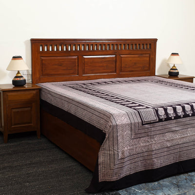 Buy Grey Block Print Cotton Bagh Double Bed Sheet Online