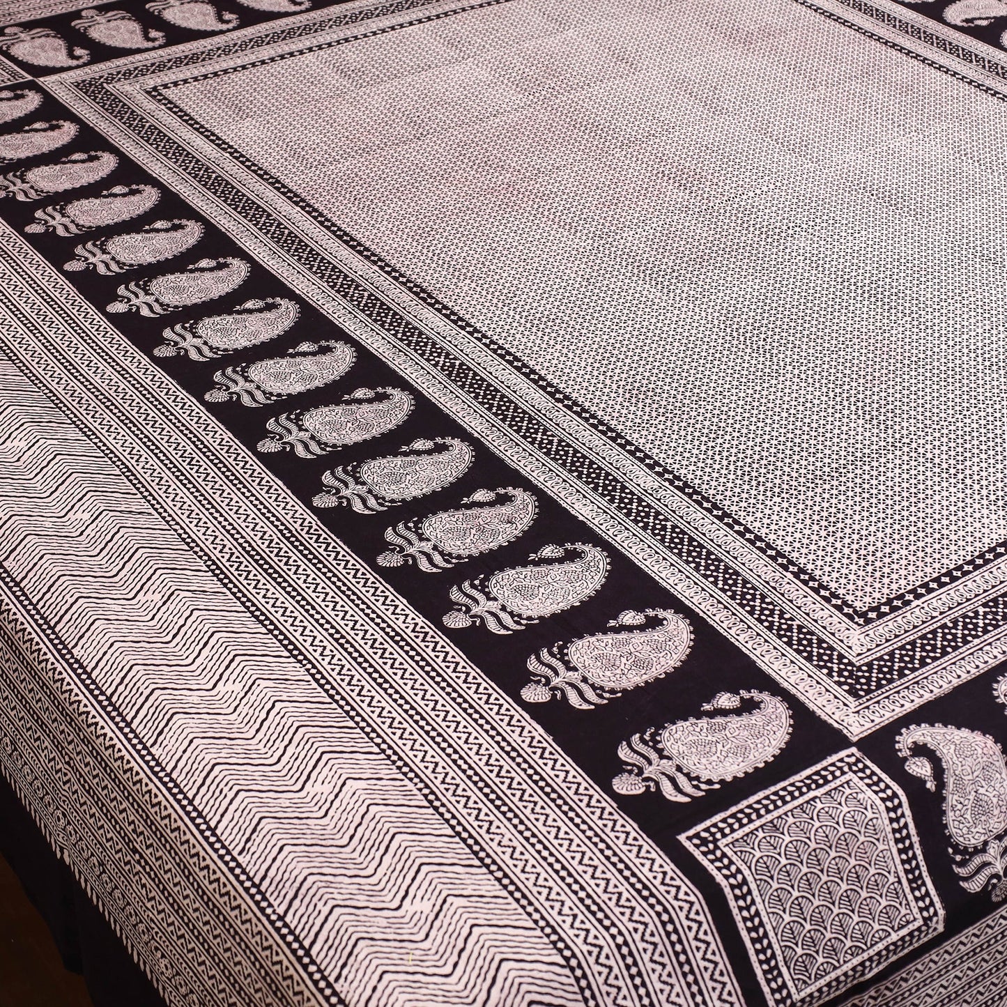 Buy Grey Block Print Cotton Bagh Double Bed Sheet Online