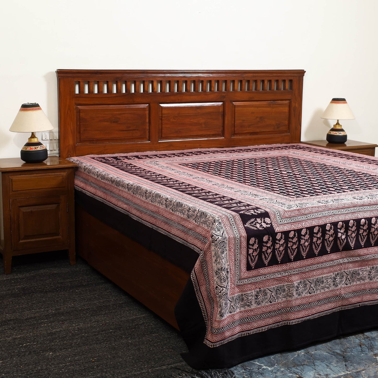 Black - cotton bagh double bed sheet (108 x 90 in) 08