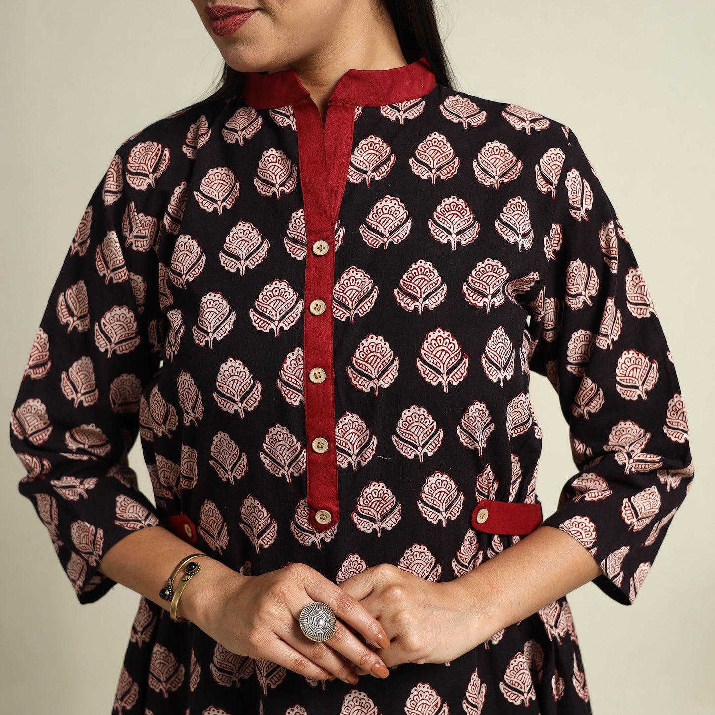 Buy Black Block Print Cotton Bagh Dress