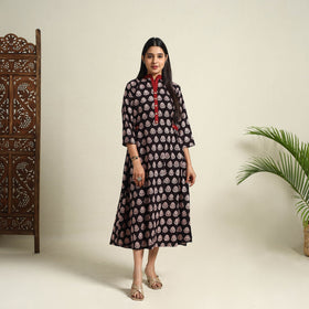 Buy Black Block Print Cotton Bagh Dress