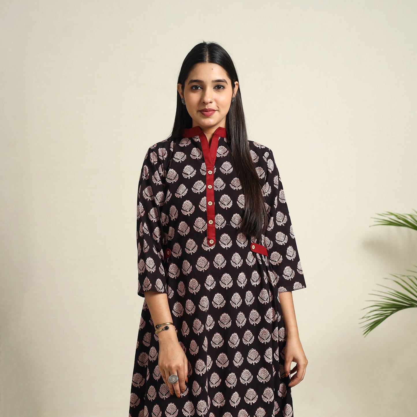 Buy Black Block Print Cotton Bagh Dress