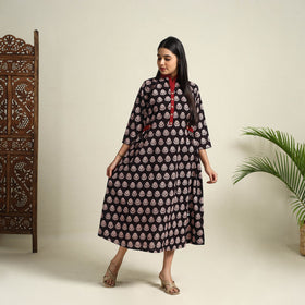 Buy Black Block Print Cotton Bagh Dress