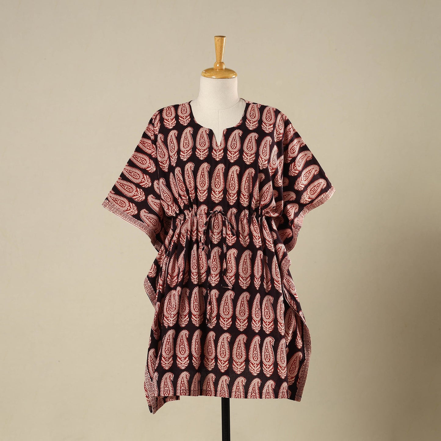 Black - cotton bagh kaftan with tie-up waist (medium) 07