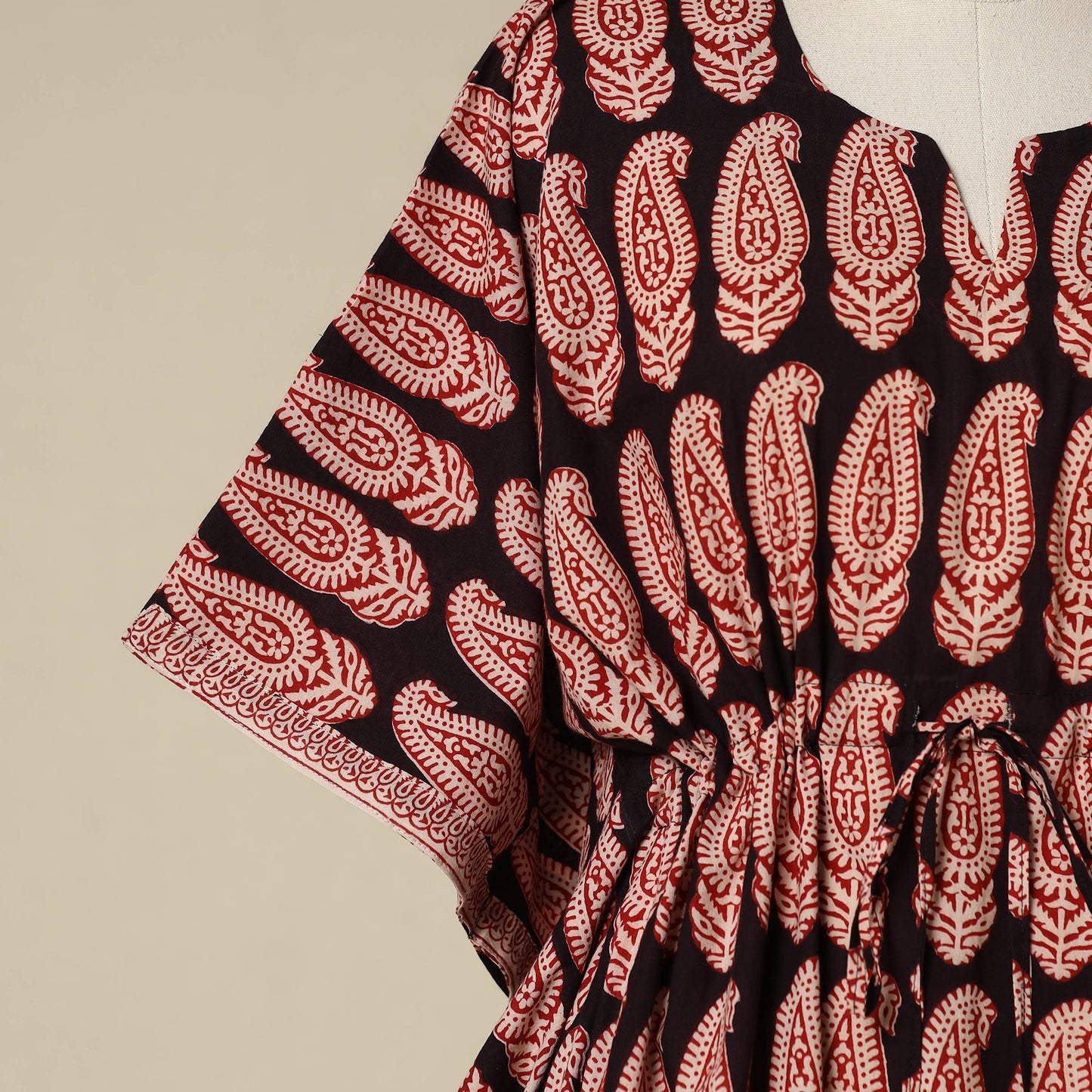 Black - cotton bagh kaftan with tie-up waist (medium) 07