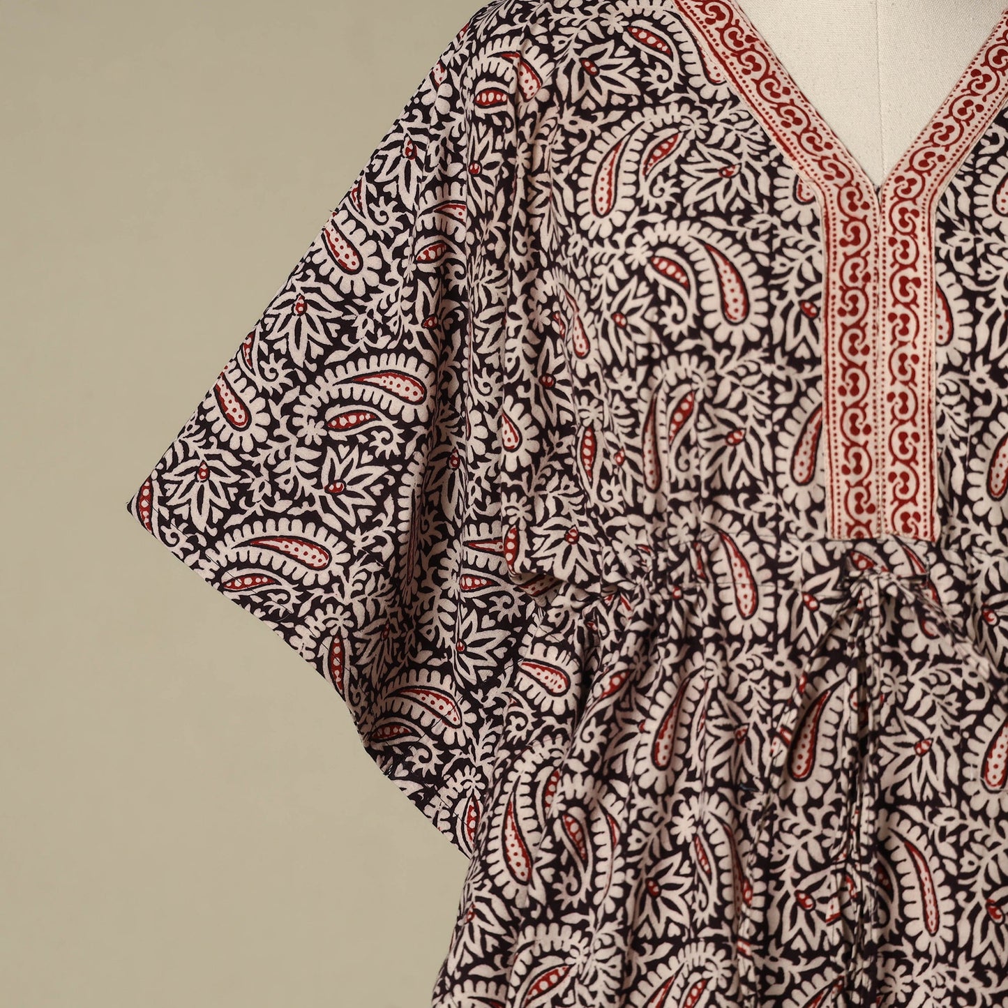 Black - cotton bagh kaftan with tie-up waist (medium) 27