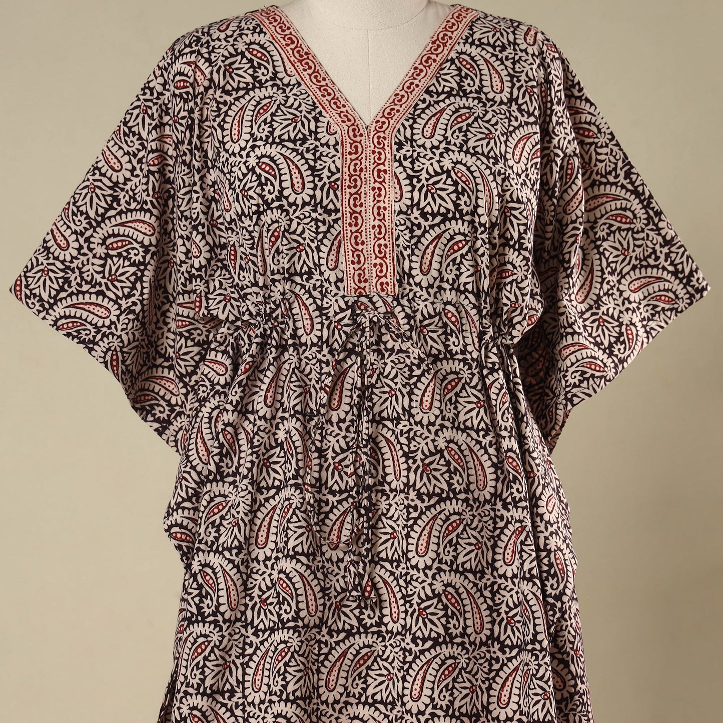 Black - cotton bagh kaftan with tie-up waist (medium) 27