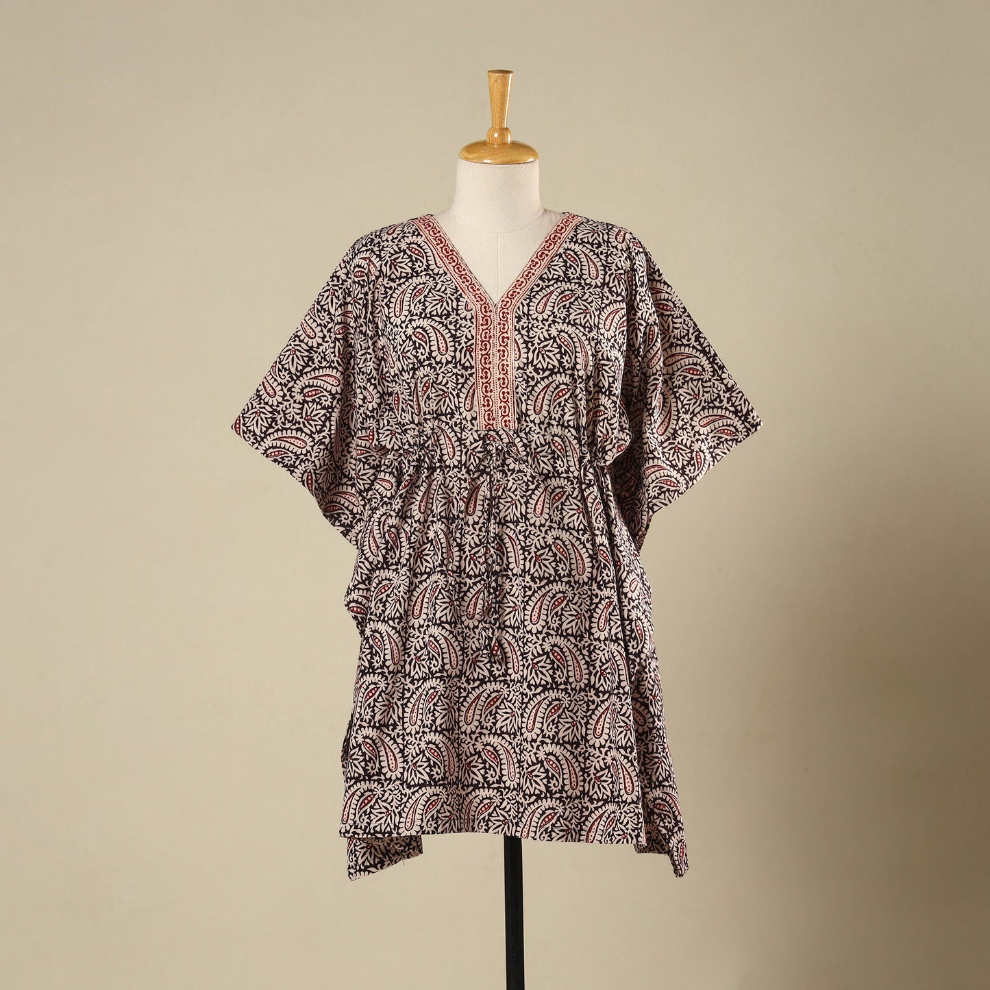 Black - cotton bagh kaftan with tie-up waist (medium) 27