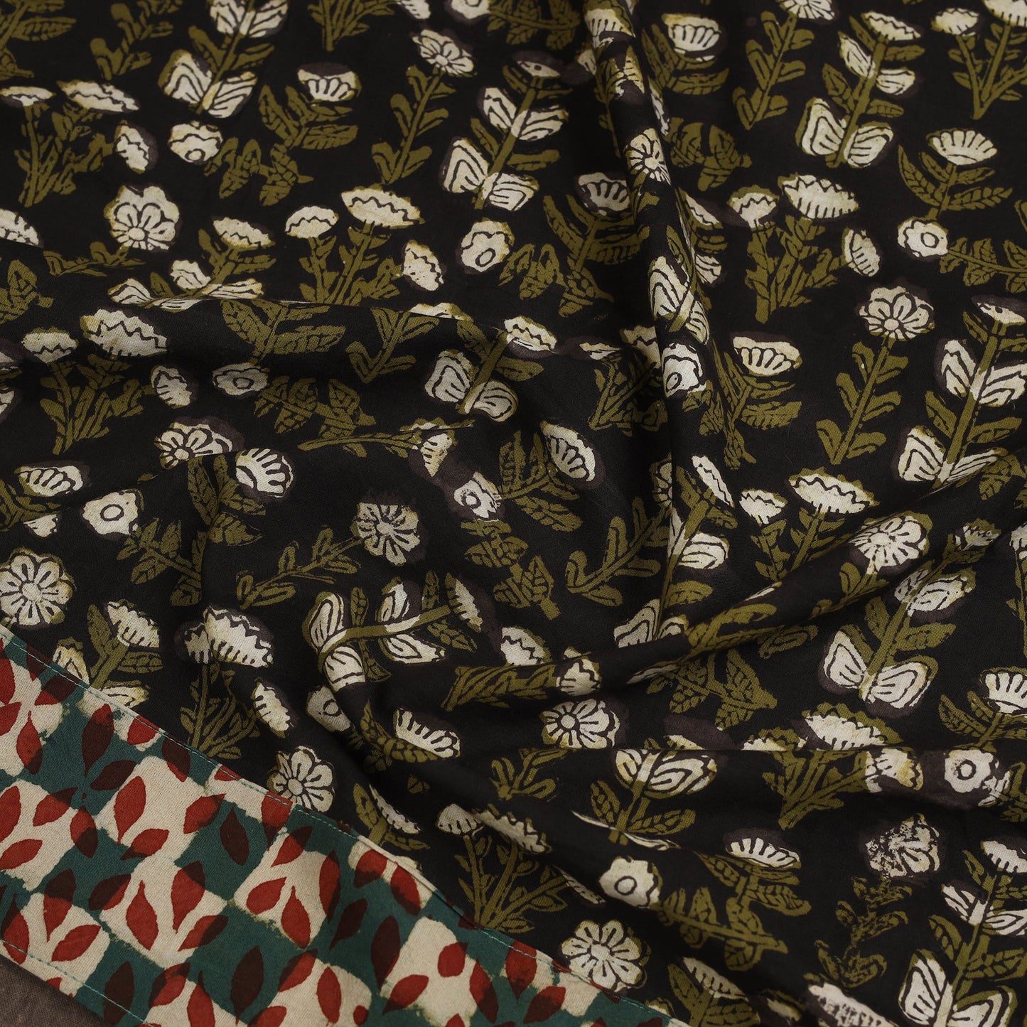 Shop Black Block Print Cotton Bagru Blouse Piece Online