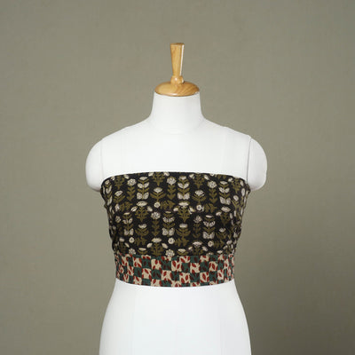 Shop Black Block Print Cotton Bagru Blouse Piece Online