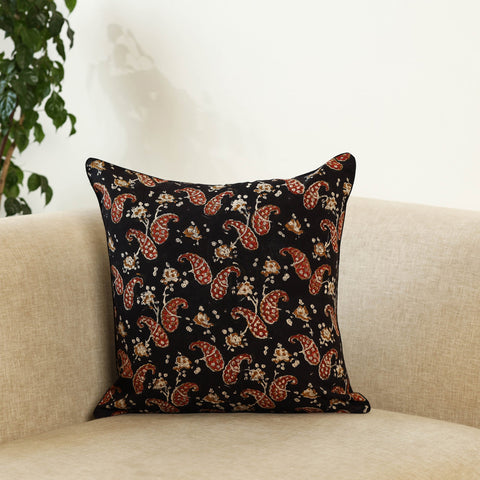 Black Block Print Cotton Bagru Cushion Cover